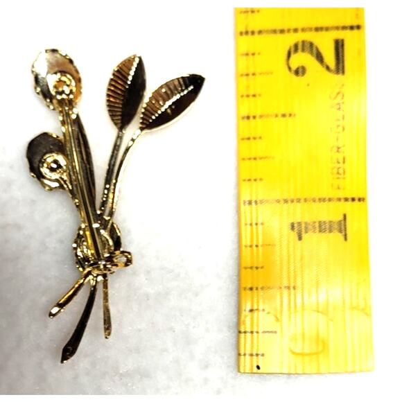 Vintage Aluminum Floral Bouquet Brooch with Iridescent Green Lucite Stones 2” - Picture 4 of 4